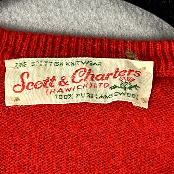 Vintage Scotland Lambswool Sweater Women Medium Red Orange Scott Charters - Picture 4 of 12